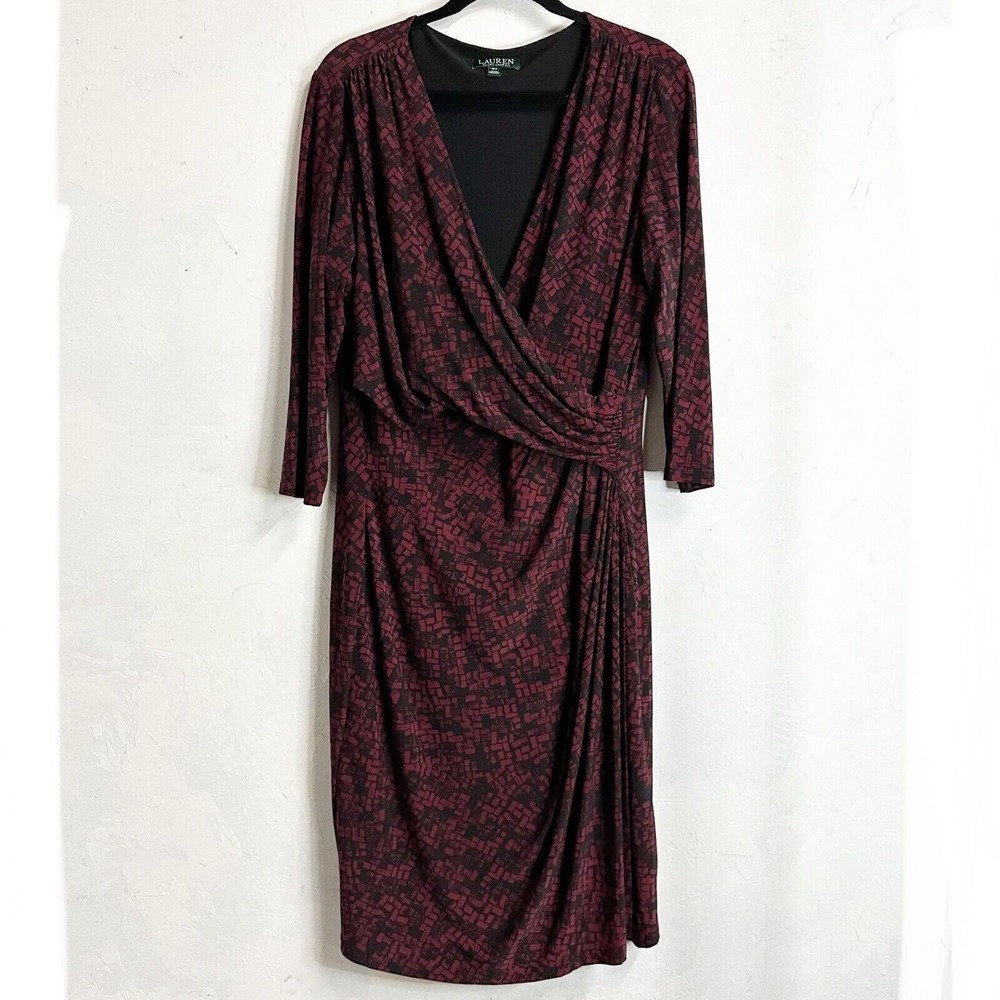 Lauren Ralph Lauren Faux Wrap Midi Dress Career Contemporary Womens 16W